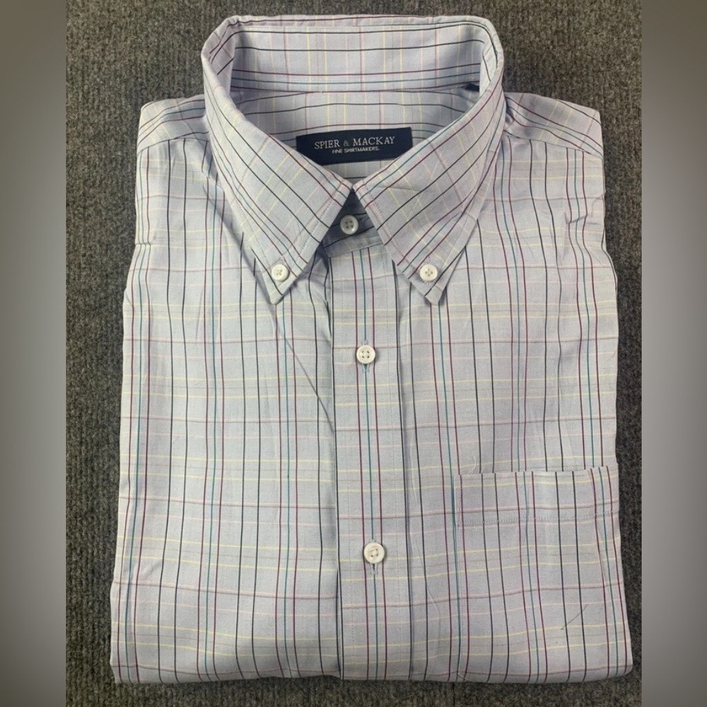 Spier & Mackay Mens 100% Cotton Mens Long Sleeve Dress Shirt Size 18 Multicolor